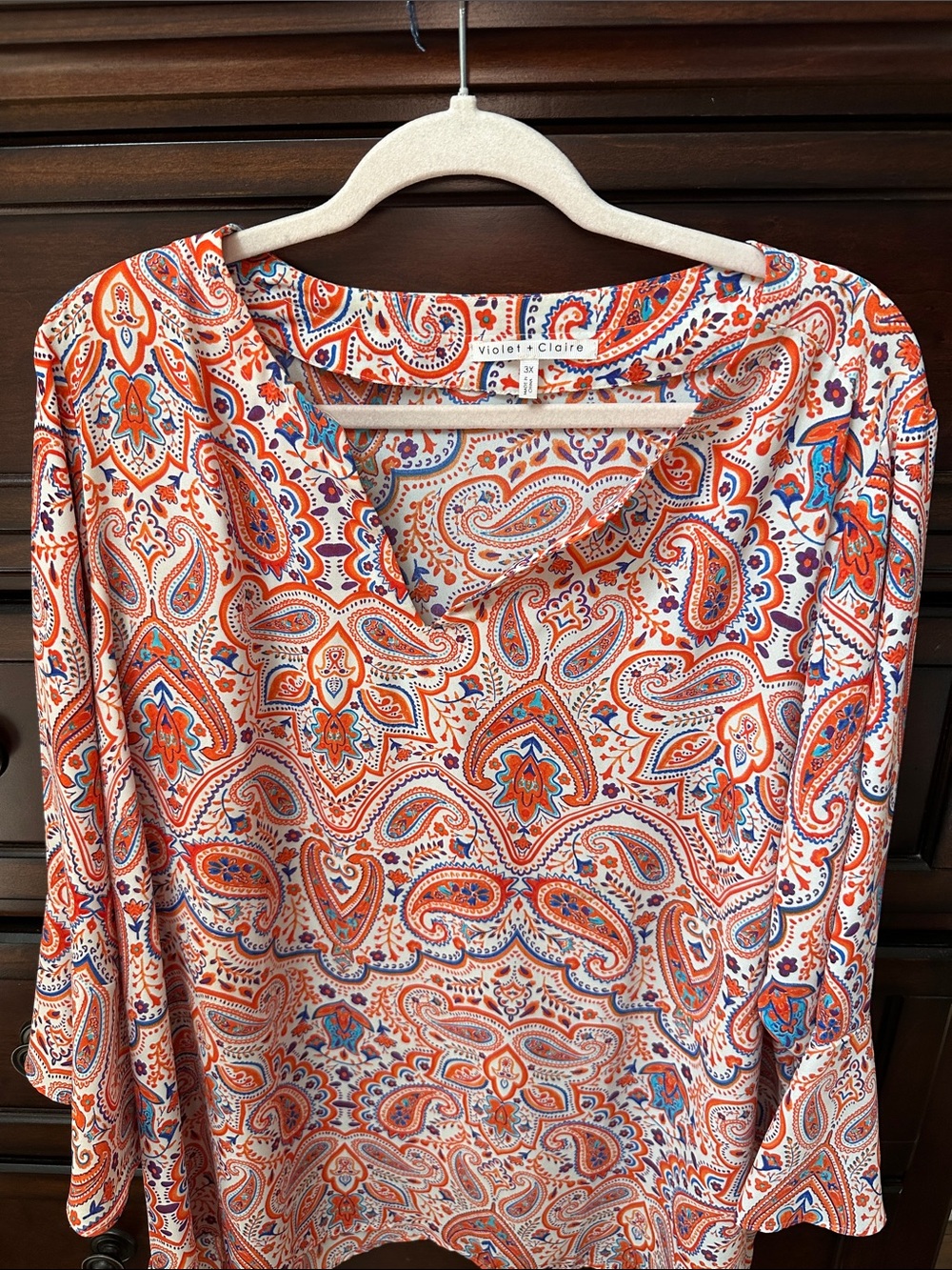 Violet & Claire Orange, Blue and Cream Paisley V-Neck Tunic